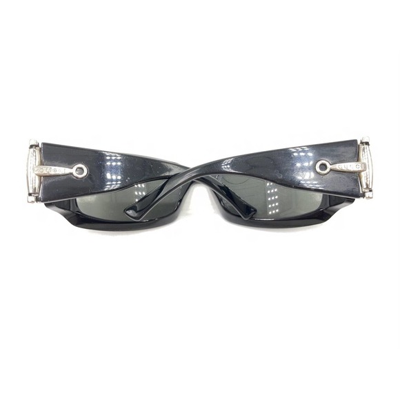 Gucci Black Silver Rectangle Wrap Sunglasses Gray Lens Designer Men Women - Picture 11 of 12